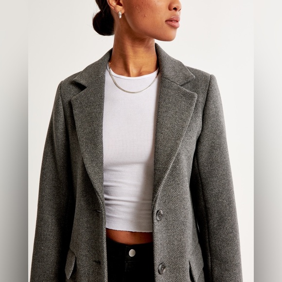 Abercrombie & Fitch NWOT Wool Blend Blazer Jacket Single Blazer S Herringbone - Picture 1 of 8